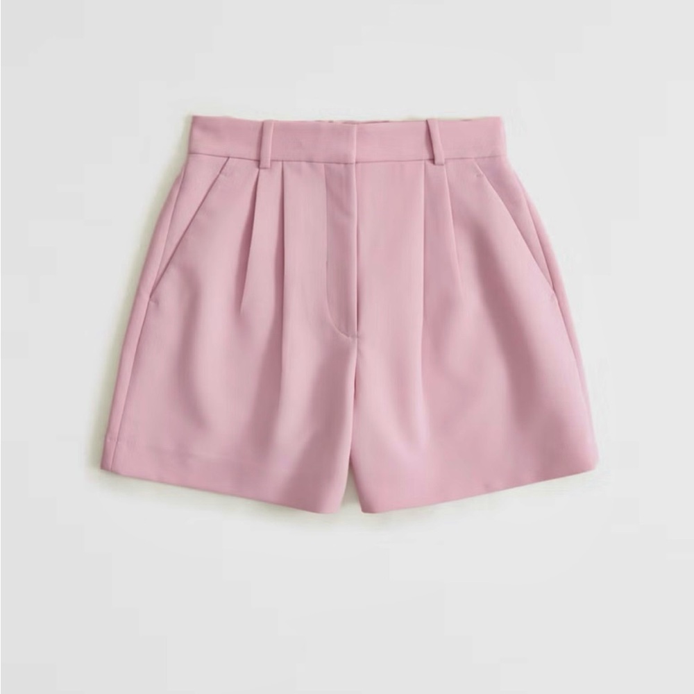 Light Pink Tailored Shorts, High Waisted Tailored Short, Pink Linen Shorts